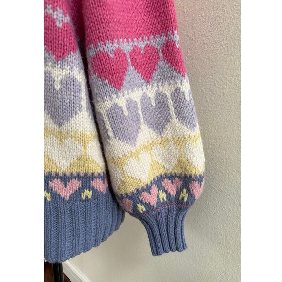 LoveShackFancy Shirelle Puff-Sleeve Heart Sweater Wool Alpaca Pink Icing Medium - Picture 7 of 15